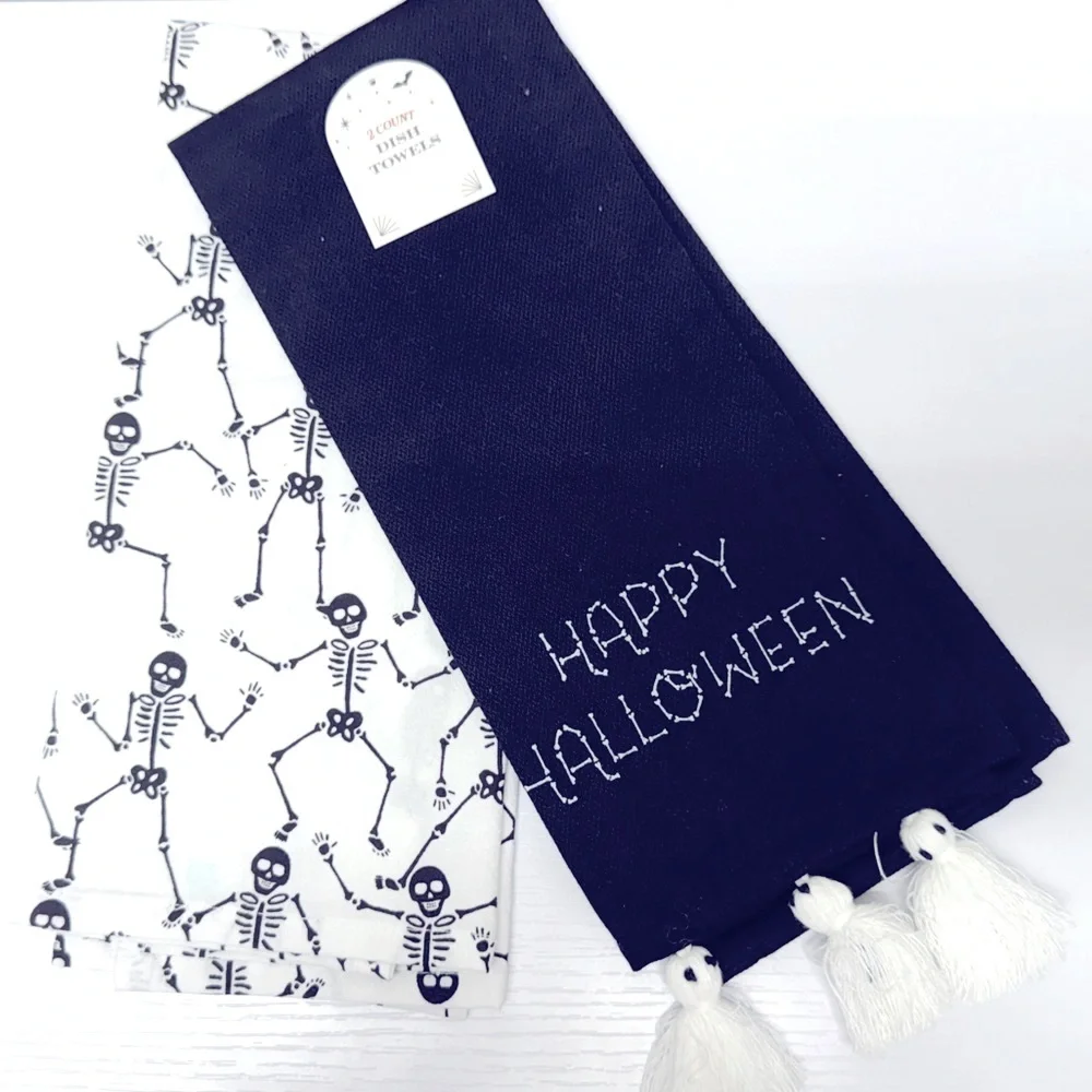 Target Bullseye Playground Halloween Kitchen Towels- Skeletons, Ghost Tassels